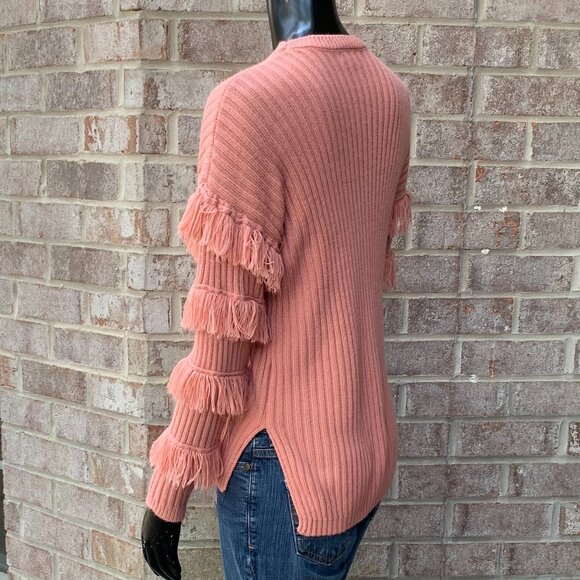 Kate & Sam Rib Stitch Knit Fringed Long Sleeve Crew Neck Sweater SzS - Picture 5 of 13